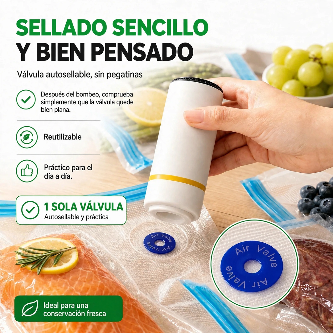 AirSeal™ – Bolsas de Vacío Reutilizables: Alimentos Frescos hasta 5 Veces Más Tiempo